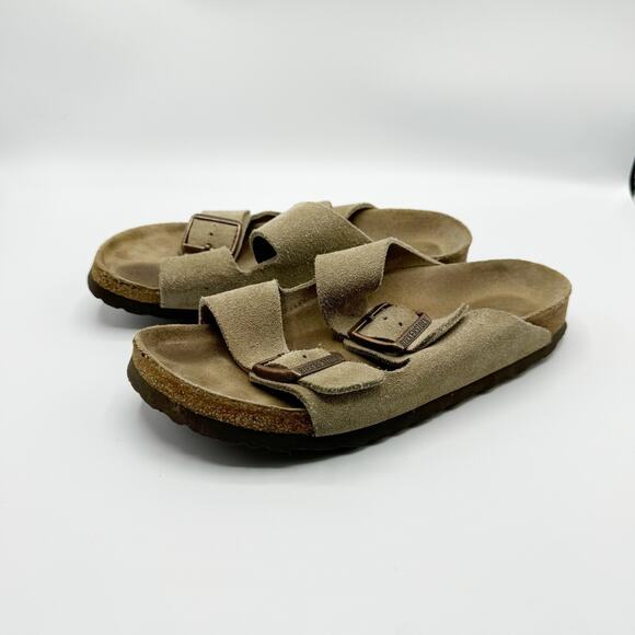 Birkenstock Shoes - Birkenstock Arizona Soft Footbed Taupe Suede Leather Sandals Womens Size 37 US 6